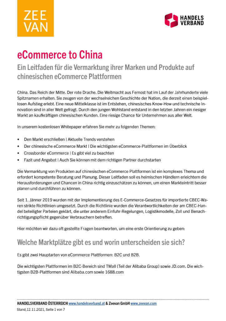 Handelsverband Leitfaden - eCommerce to China
